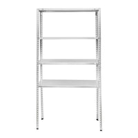 Scaffale in metallo con 4 ripiani, 147x75x30 cm, 45 kg/ripiano, montaggio con viti, zincato