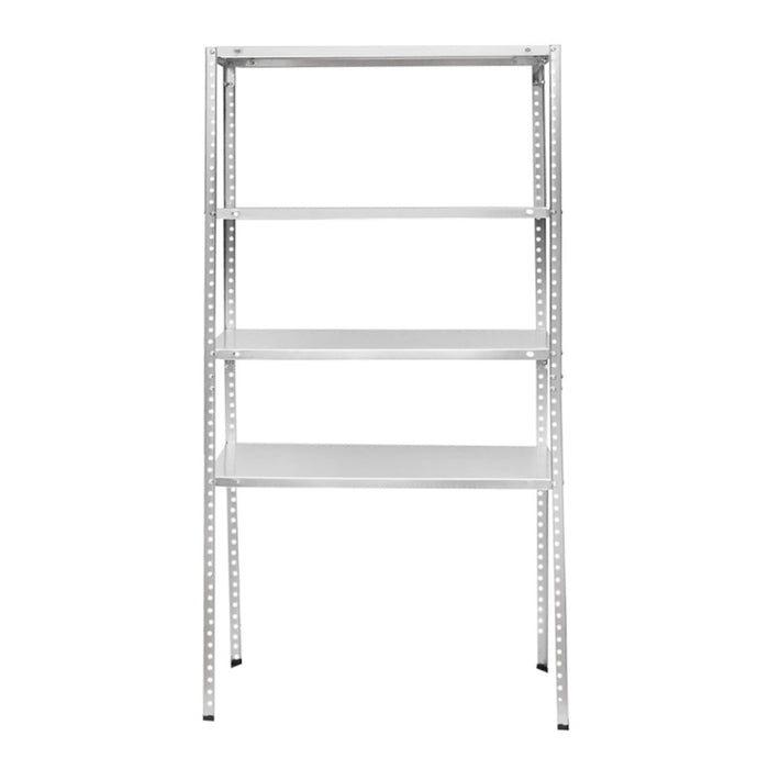 Scaffale in metallo con 4 ripiani, 147x75x30 cm, 45 kg/ripiano, montaggio con viti, zincato
