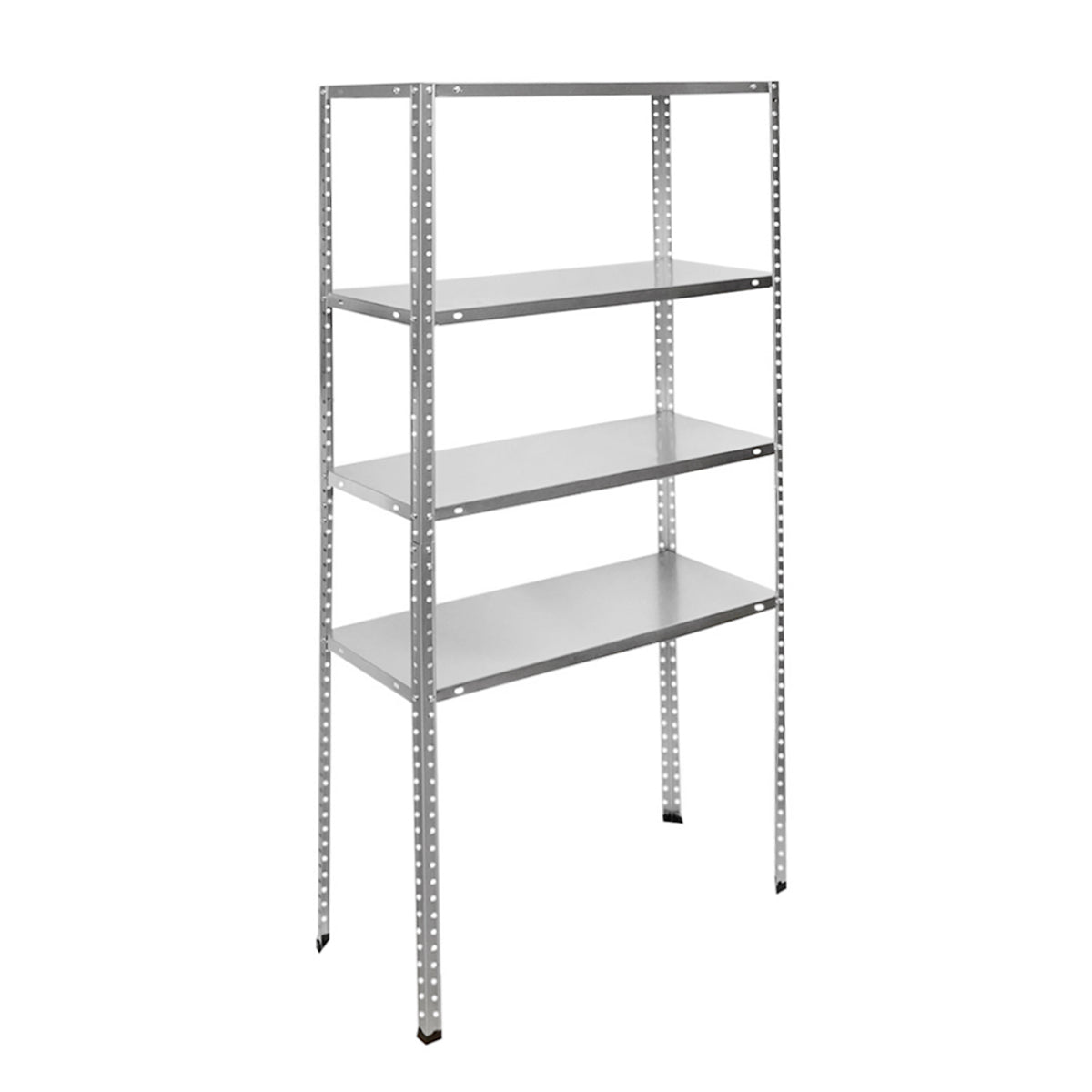 Scaffale in metallo con 4 ripiani, 147x75x30 cm, 45 kg/ripiano, montaggio con viti, zincato