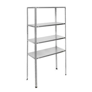 Scaffale in metallo con 4 ripiani, 147x75x30 cm, 45 kg/ripiano, montaggio con viti, zincato
