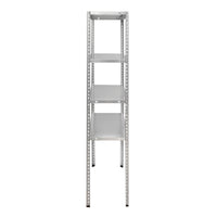 Scaffale in metallo con 4 ripiani, 147x75x30 cm, 45 kg/ripiano, montaggio con viti, zincato