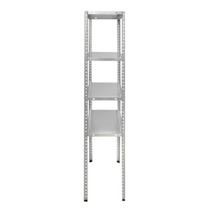 Scaffale in metallo con 4 ripiani, 147x75x30 cm, 45 kg/ripiano, montaggio con viti, zincato