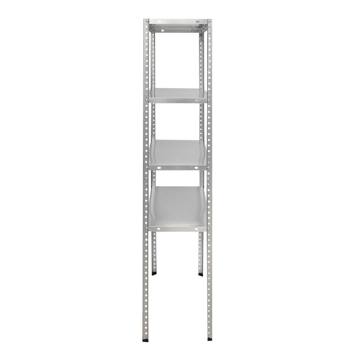 Scaffale in metallo con 4 ripiani, 147x75x30 cm, 45 kg/ripiano, montaggio con viti, zincato