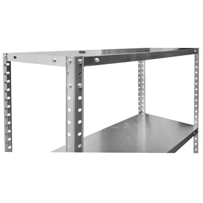 Scaffale in metallo con 4 ripiani, 147x75x30 cm, 45 kg/ripiano, montaggio con viti, zincato