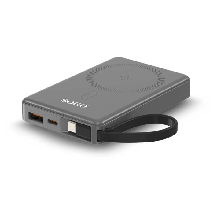 Power bank magnetico wireless 10000 mAh, ricarica Qi 15W e USB-C, compatibile MagSafe, con cavo integrato - SOGO