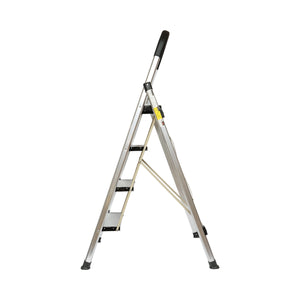 Scala pieghevole in alluminio, 4 gradini antiscivolo, altezza 143cm, capacità massima 150Kg, Crownman