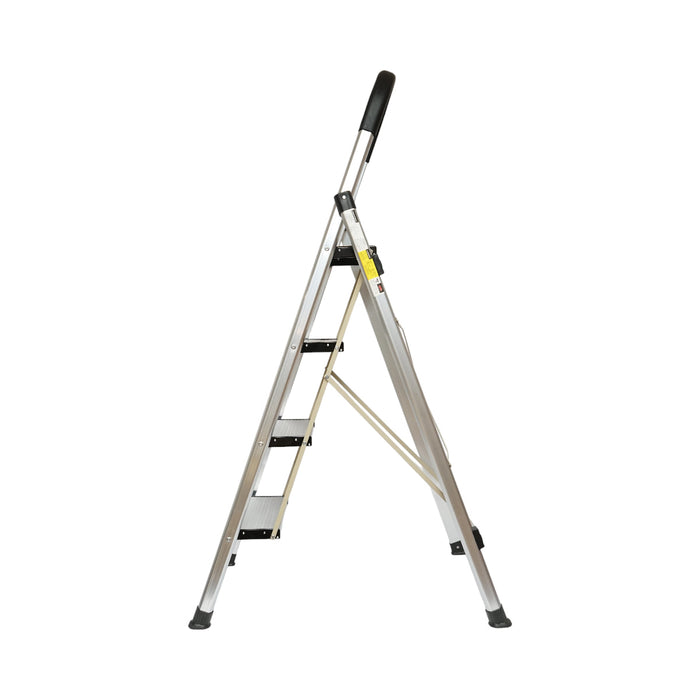 Scala pieghevole in alluminio, 4 gradini antiscivolo, altezza 143cm, capacità massima 150Kg, Crownman