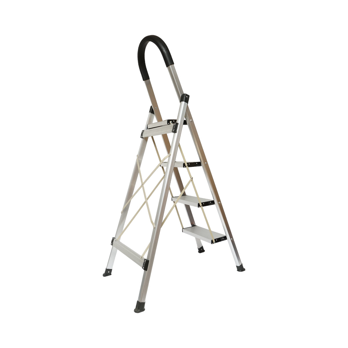 Scala pieghevole in alluminio, 4 gradini antiscivolo, altezza 143cm, capacità massima 150Kg, Crownman