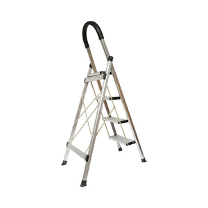 Scala pieghevole in alluminio, 4 gradini antiscivolo, altezza 143cm, capacità massima 150Kg, Crownman