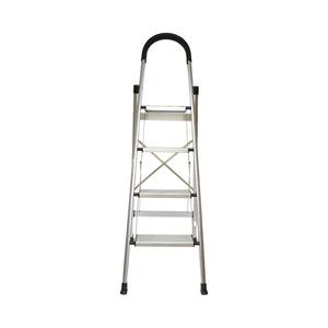 Scala pieghevole in alluminio, 4 gradini antiscivolo, altezza 143cm, capacità massima 150Kg, Crownman