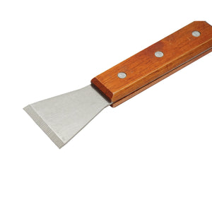 Scalpello per apicoltura in acciaio inox tipo L con manico in legno 200x45mm