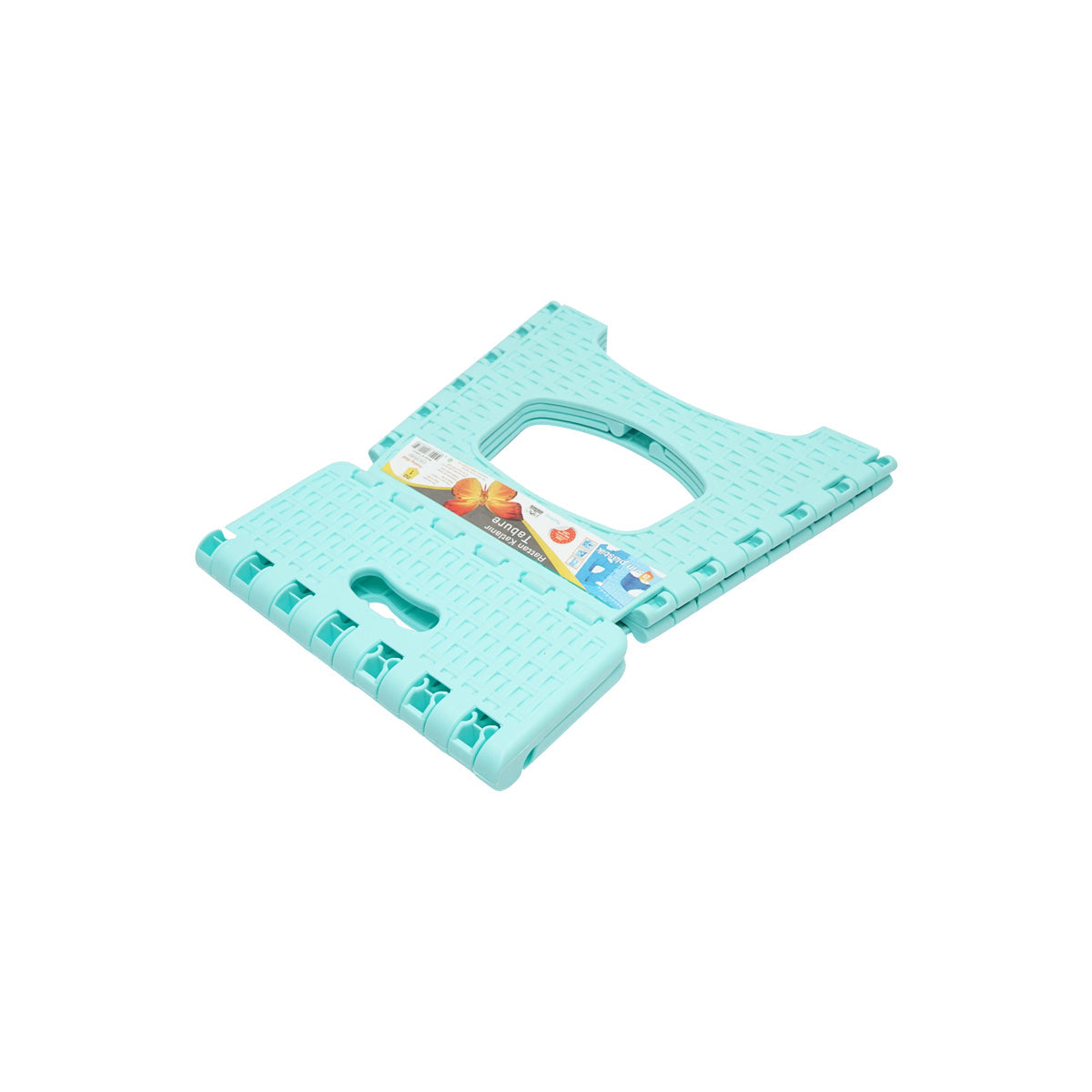 Sedia pieghevole in plastica color turchese, dimensioni 286x325x270mm