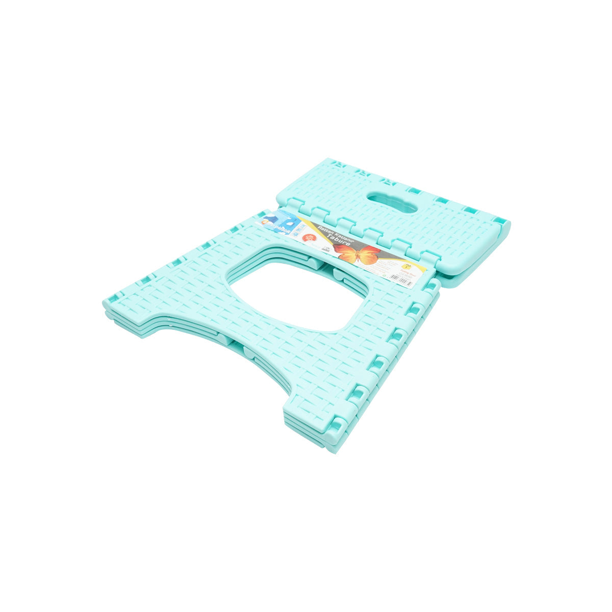 Sedia pieghevole in plastica color turchese, dimensioni 286x325x270mm