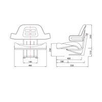Sedile giallo per trattore con tripla regolazione e ammortizzatore UTB U-445 e U-650.