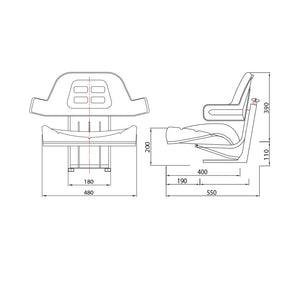 Sedile giallo per trattore con tripla regolazione e ammortizzatore UTB U-445 e U-650.