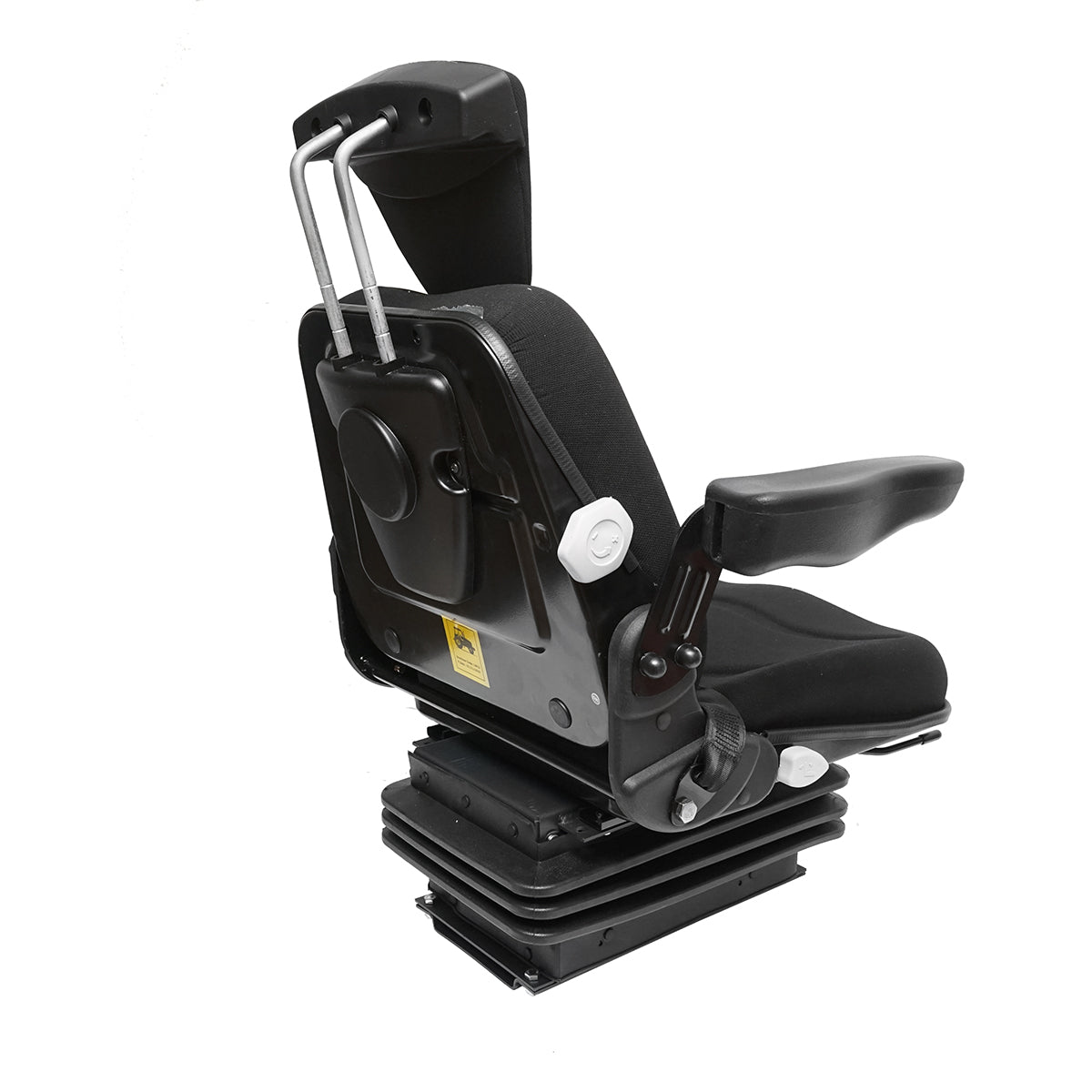 Sedile nero per trattore, regolabile con braccioli, poggiatesta, cintura di sicurezza e sospensione meccanica, larghezza seduta 455 mm