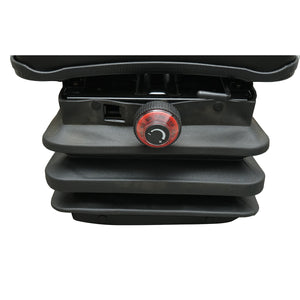 Sedile universale con cintura di sicurezza, poggiatesta e braccioli per macchine agricole o industriali