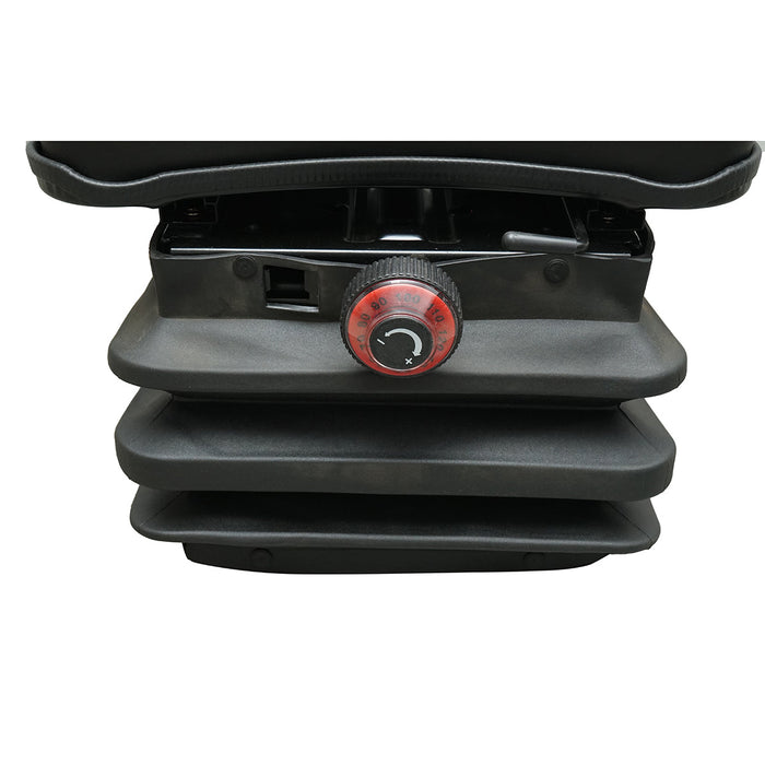 Sedile universale con cintura di sicurezza, poggiatesta e braccioli per macchine agricole o industriali