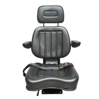 Sedile universale con cintura di sicurezza, poggiatesta e braccioli per macchine agricole o industriali, carrelli elevatori