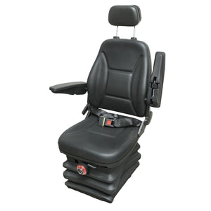 Sedile universale regolabile in altezza e peso 40-120 kg, con braccioli e schienale ribaltabile 50-90° per trattore, macchine agricole, industriali e carrelli elevatori