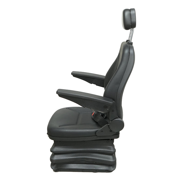 Sedile universale regolabile in altezza e peso 40-120 kg, con braccioli e schienale ribaltabile 50-90° per trattore, macchine agricole, industriali e carrelli elevatori