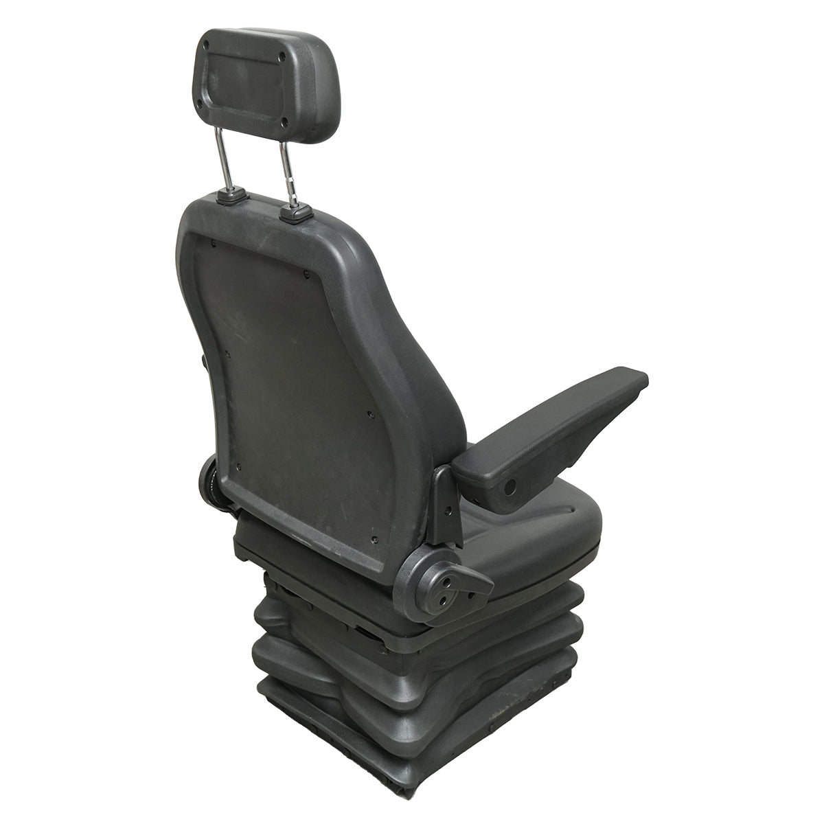 Sedile universale regolabile in altezza e peso 40-120 kg, con braccioli e schienale ribaltabile 50-90° per trattore, macchine agricole, industriali e carrelli elevatori