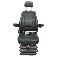 Sedile universale regolabile in altezza e peso 40-120 kg, con braccioli e schienale ribaltabile 50-90° per trattore, macchine agricole, industriali e carrelli elevatori