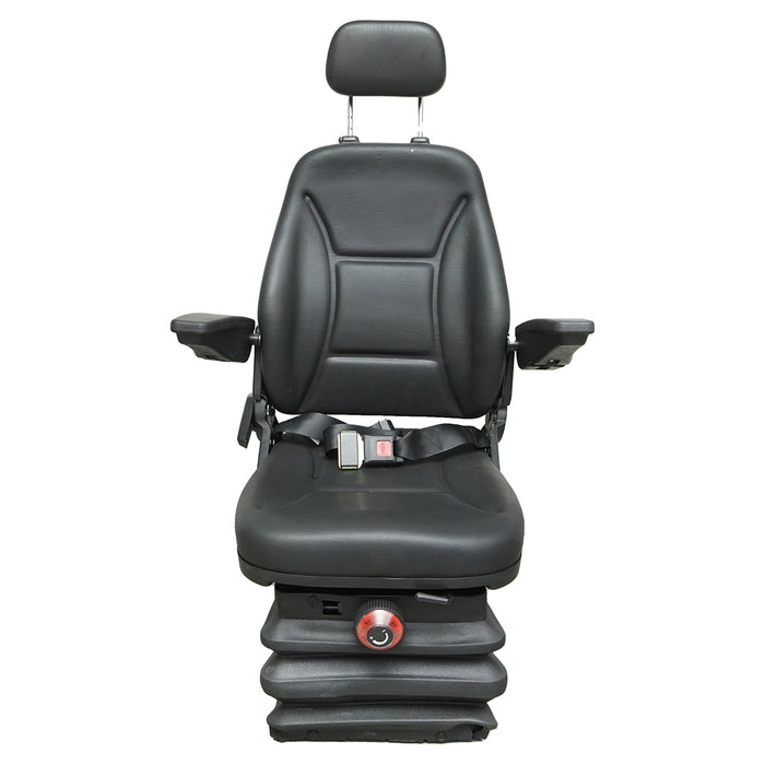 Sedile universale regolabile in altezza e peso 40-120 kg, con braccioli e schienale ribaltabile 50-90° per trattore, macchine agricole, industriali e carrelli elevatori