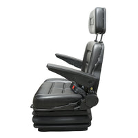 Sedile universale regolabile in altezza e peso 50-130 kg, con braccioli e schienale ribaltabile 40-80° per trattore, macchine agricole, industriali e carrelli elevatori