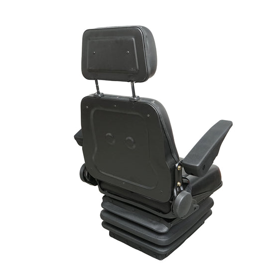 Sedile universale regolabile in altezza e peso 50-130 kg, con braccioli e schienale ribaltabile 40-80° per trattore, macchine agricole, industriali e carrelli elevatori