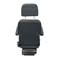 Sedile universale regolabile per peso 40-130 kg, con braccioli e schienale ribaltabile 50-90° per trattore, macchine agricole, industriali e carrelli elevatori