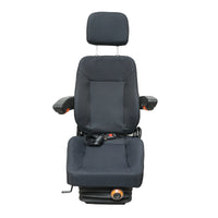 Sedile universale regolabile per peso 40-130 kg, con braccioli e schienale ribaltabile 50-90° per trattore, macchine agricole, industriali e carrelli elevatori