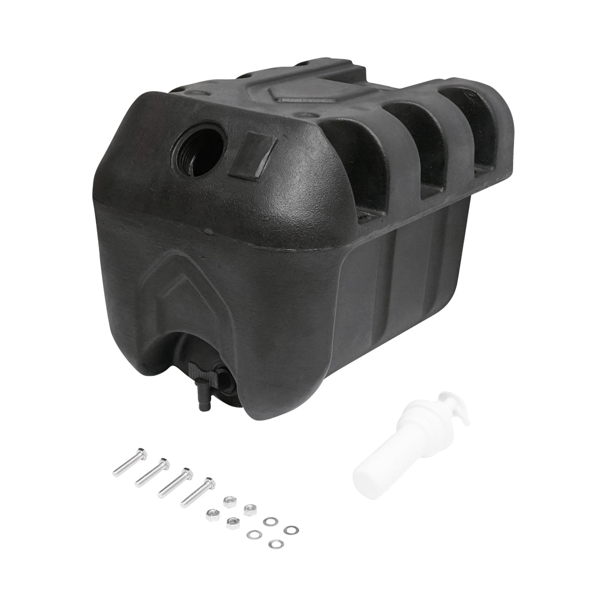 Serbatoio per acqua 30L con rubinetto e dosatore di sapone da 250 ml, in plastica nera, dimensioni 332x420x331 mm