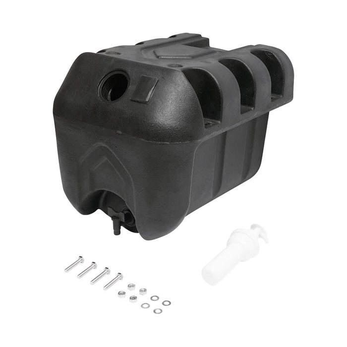 Serbatoio per acqua 30L con rubinetto e dosatore di sapone da 250 ml, in plastica nera, dimensioni 332x420x331 mm