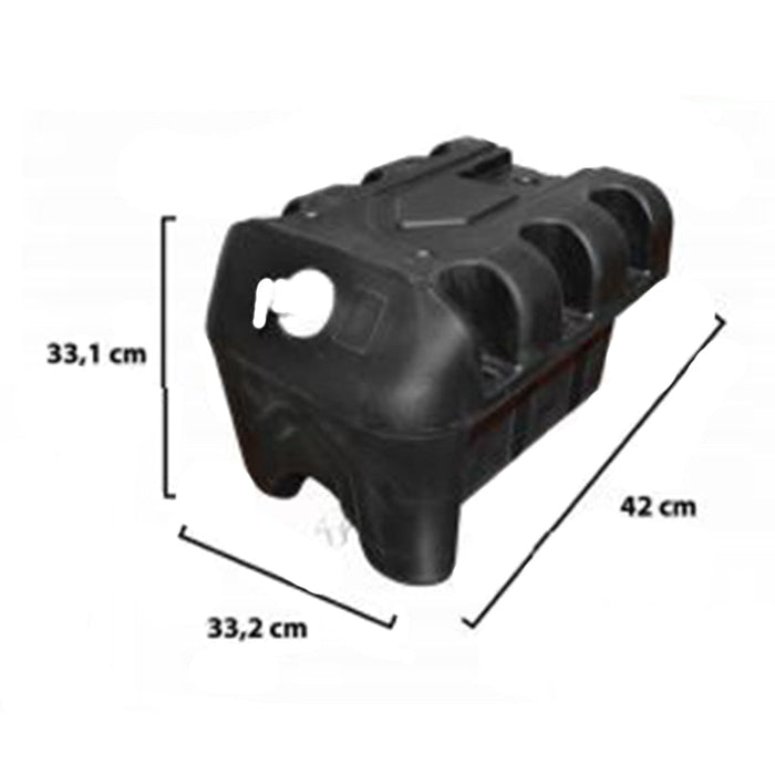 Serbatoio per acqua 30L con rubinetto e dosatore di sapone da 250 ml, in plastica nera, dimensioni 332x420x331 mm