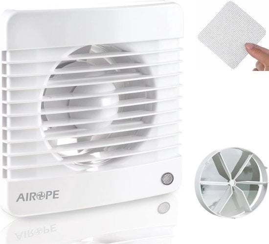 Ventilatore di scarico 100 mm con timer, valvola di ritorno e rete antinsetti - Installazione murale silenziosa per bagno, cucina e toilette