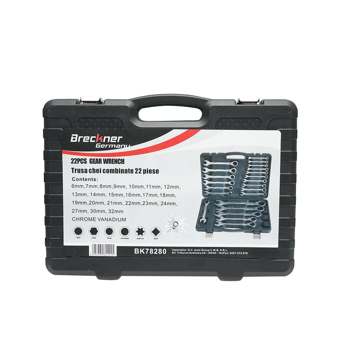 Set 22 chiavi combinate con cricchetto Snodate CrV 6-32 mm Set 22 chiavi Breckner Germany