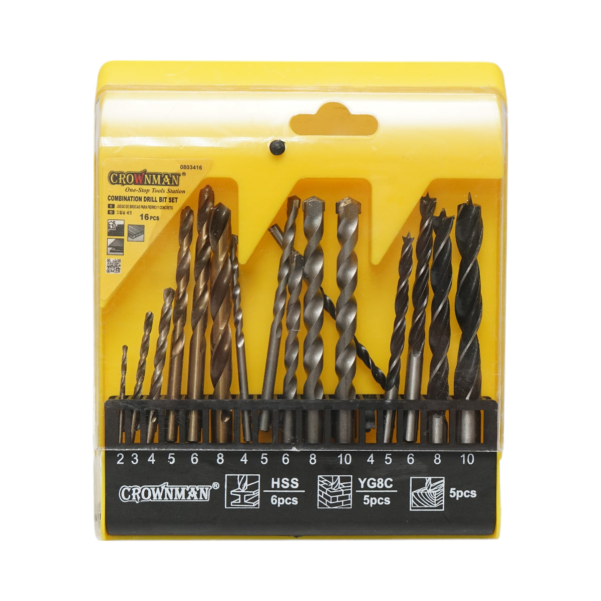 Set Crownman da 16 pezzi di punte da trapano a gambo cilindrico da 2-10 mm per legno, metallo, cemento