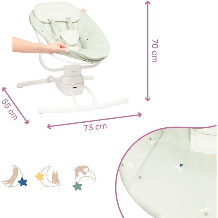 BADABULLE Altalena laterale, ultra comfort, arco gioco regolabile e removibile, colore lichene/verde acqua