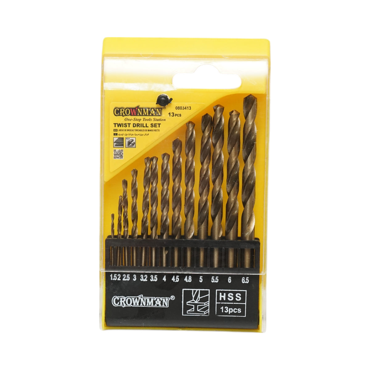 Set di 13 punte elicoidali HSS 1,5-6,5 mm DIN 338 con gambo cilindrico per metallo Crownman