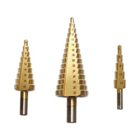 Set di 3 punte coniche da trapano a 5 stadi 4-12 mm, 9 stadi 4-20 mm, 15 stadi 4-35 mm in acciaio HSS 4241 per metallo, alluminio, legno Crownman