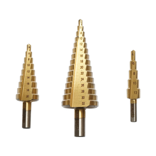 Set di 3 punte coniche da trapano a 5 stadi 4-12 mm, 9 stadi 4-20 mm, 15 stadi 4-35 mm in acciaio HSS 4241 per metallo, alluminio, legno Crownman