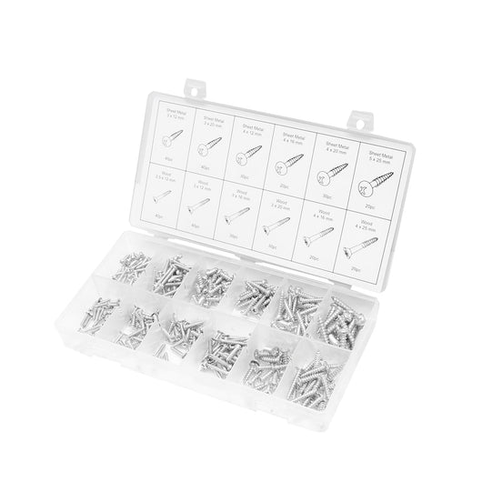 Set di 360 viti per legno e lamiera con testa a croce.