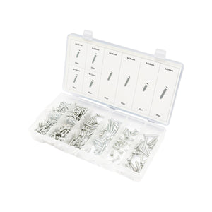 Set di 410 viti autofilettanti per lamiera con testa a croce.