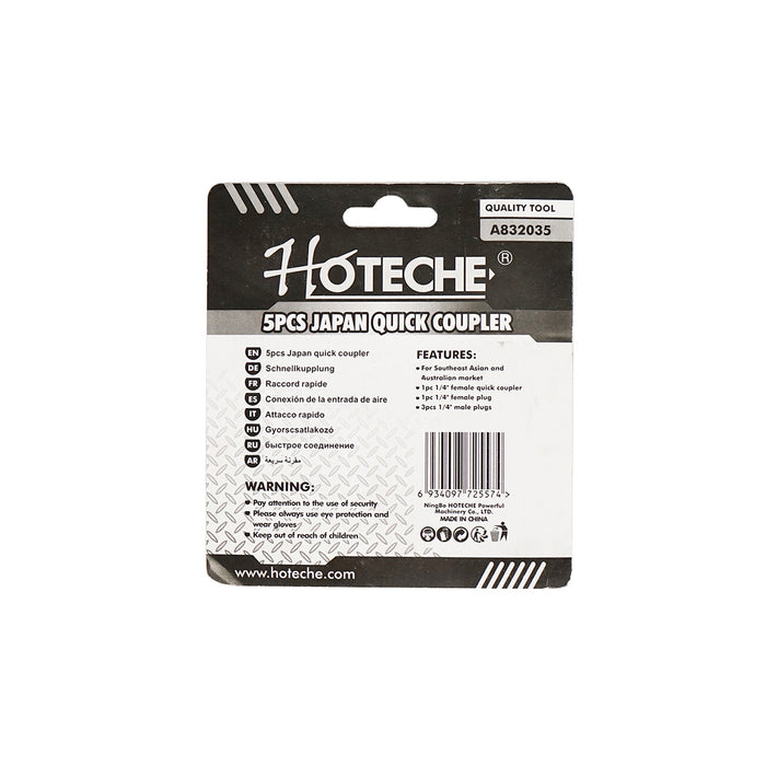 Set di 5 attacchi rapidi per utensili/accessori pneumatici 1/4 Hoteche