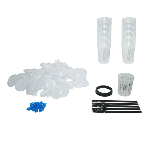 Set di 50 tazze di miscelazione per vernice da 800 ml con tappo filtrante da 125 micron per pistola per verniciatura