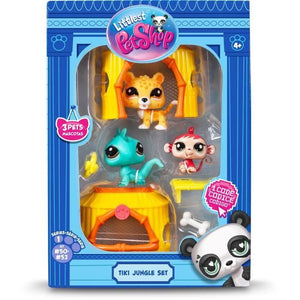 BANDAI - Littlest Pet Shop - Tiki Jungle Pack - 3 animali e accessori - BF00515