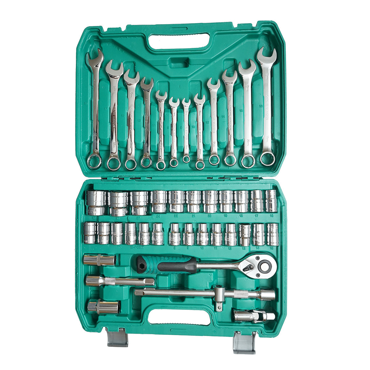 Set di chiavi a bussola combinate da 8-32 mm e set di chiavi fisse da 8-19 mm, 1/2 cricchetto trainer 44 pezzi Breckner Germany