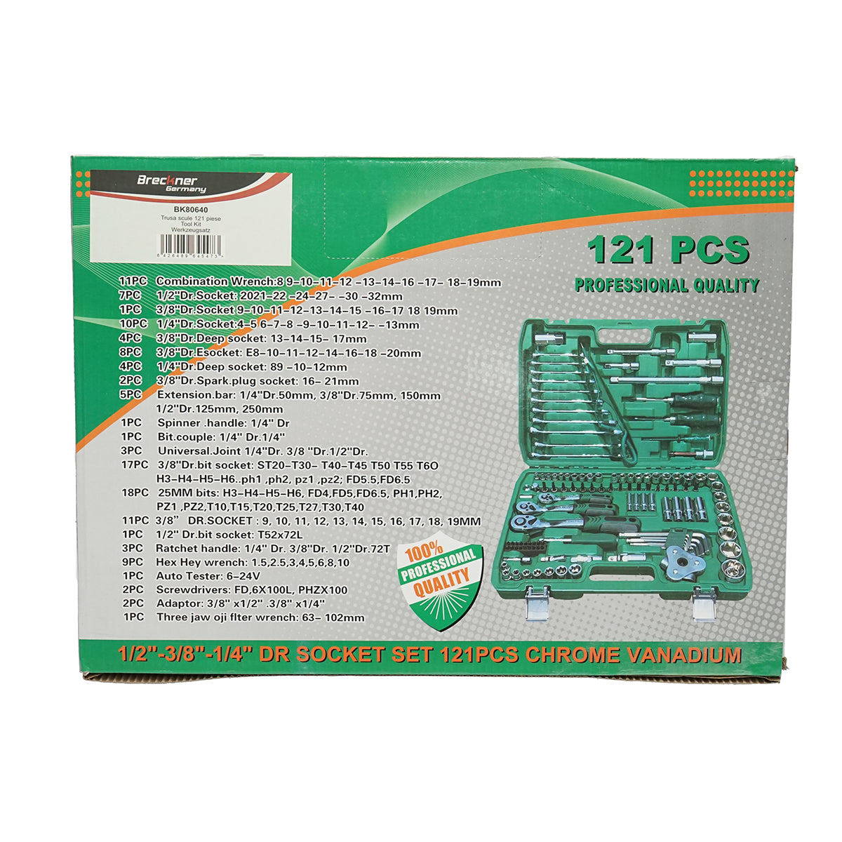 Set di chiavi a bussola esagonali Breckner Germany da 121 pezzi, fisse, torx, trainer a cricchetto