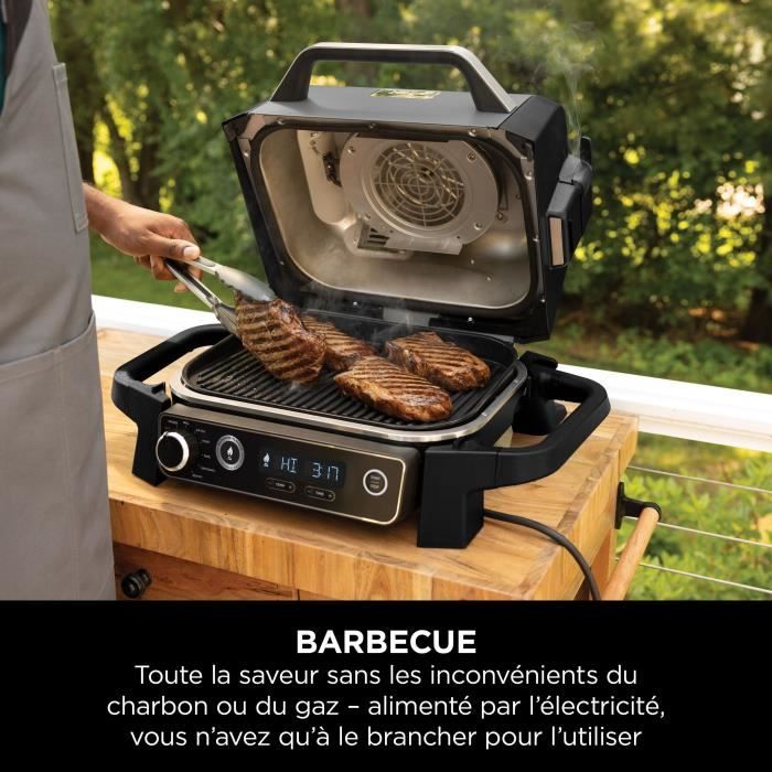 Barbecue elettrico e affumicatore NINJA - Woodfire - OG701EU - Grill, affumicatore e friggitrice ad aria - Antiaderente - Grigio e nero